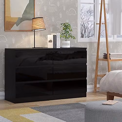 FWStyle Modern 6 Drawer Chest in Black, W/D/H: 120 x 40 x 77 cm – 3