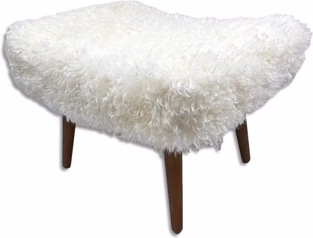 Native Natural White Sheepskin and Wood Shearling Footstool – 1