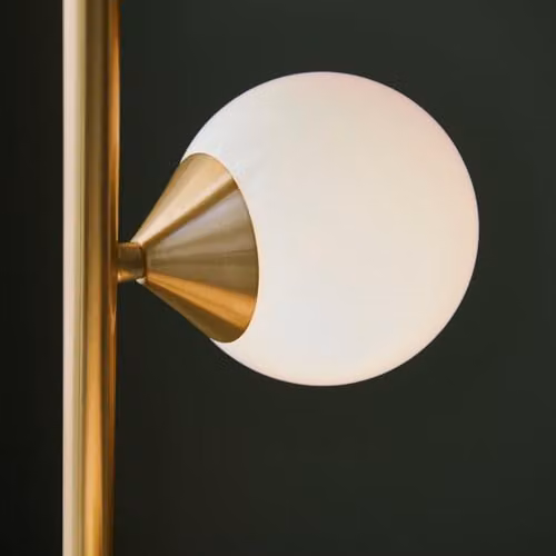 Merano Grosseto Multi Arm Floor Lamp in Satin Brass and Gloss White Glass, H151.5 x D31 cm – 3