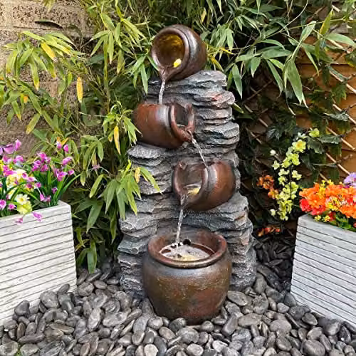 Westbury Garden Products Tranquility Mini 4 Pots on Stone Solar Powered Water Fountain, Grey, W/D/H: 72 x 35 x 35 cm – 2