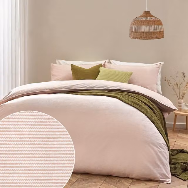 Make it a Home Heaton Stripe Cotton Duvet Cover Set in Brown and Pink, W/D/H: 180 x 200 cm
