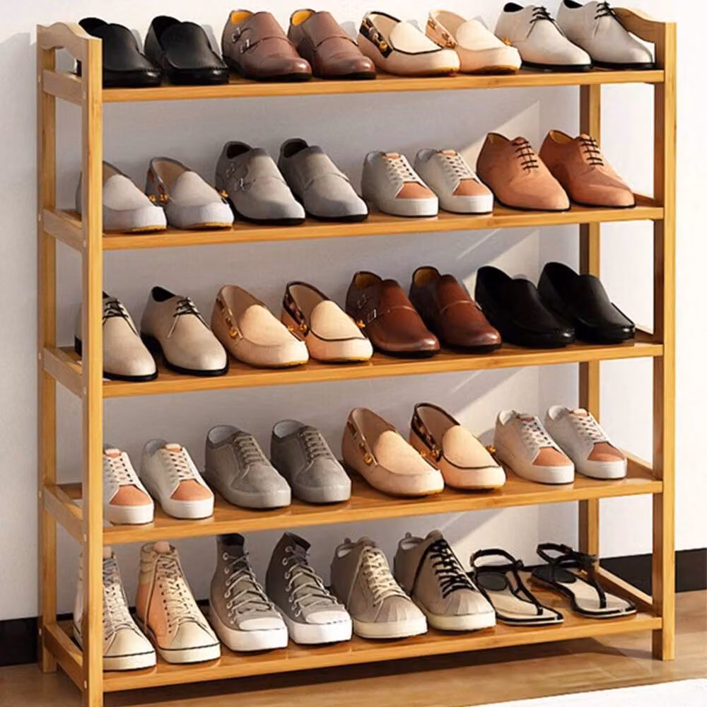SPETLEK 5 Tier Wooden Shoe Rack Footwear Storage Organizer in Natural Brown – 3