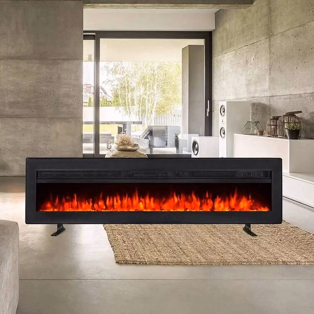 PAWNORA Black LED Electric Fireplace Media Wall Heater with Glass Detail – 4