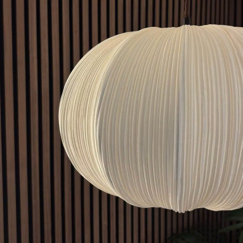 CGC Lighting Palmira Large Oval Stretch Ruffled Silk Fabric Lampshade in Beige, Width: 45 cm – 3
