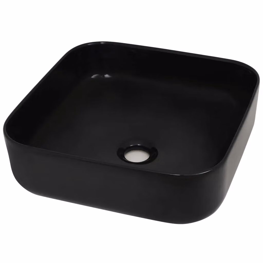 Berkfield Home Square Ceramic Basin in Black, W/D/H: 38 x 38 x 13.5 cm – 2