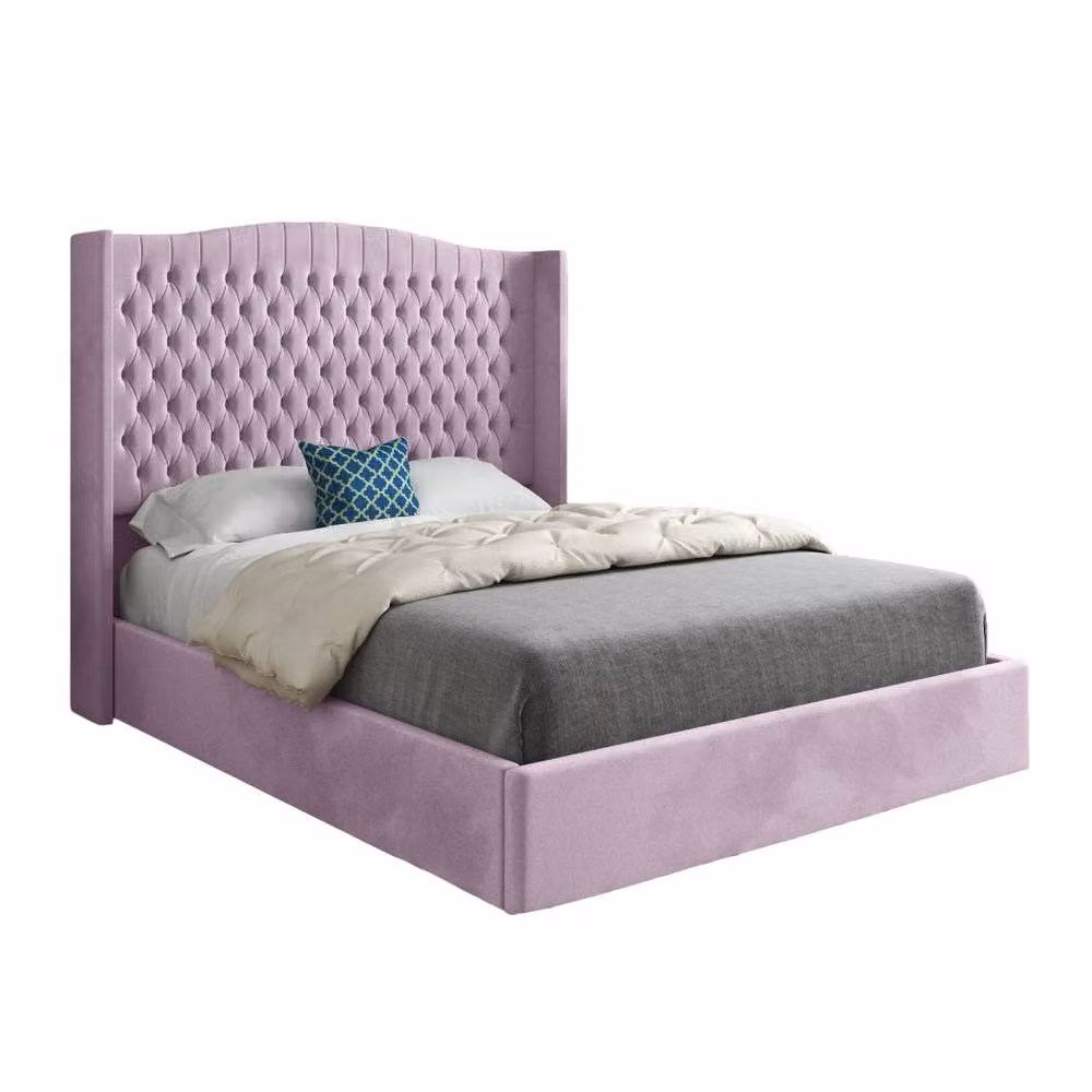 KDMD Stonegrave Winged Upholstered Pink Velvet Designer Bed Frame, Super King, 200 x 200 cm – 2