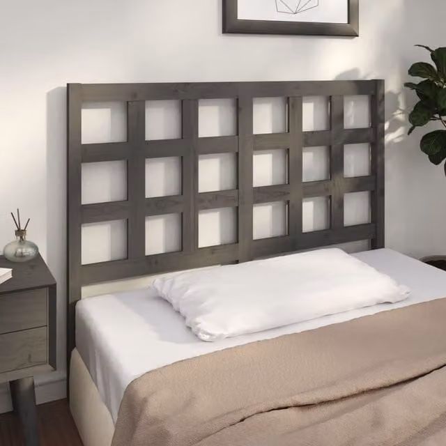 Berkfield Home Grey Solid Pine Wood Bed Headboard W: 125.5 cm, D: 4 cm, H: 100 cm – 1