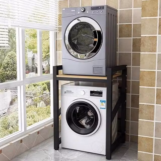 SPETLEK Black Height Adjustable Metal Washer Dryer Stack Stand – 1