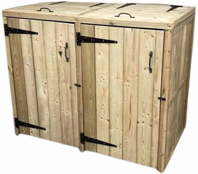 Churnet Valley Garden Furniture Ltd Deluxe Double Bin Store in Brown Wood, W/D/H: 140 x 90 x 120 cm