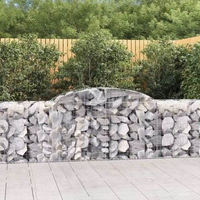 Berkfield Home Arched Gabion Baskets, 15 Pieces, Silver Galvanised Steel, W: 300 cm, D: 50 cm, H: 80-100 cm – 1