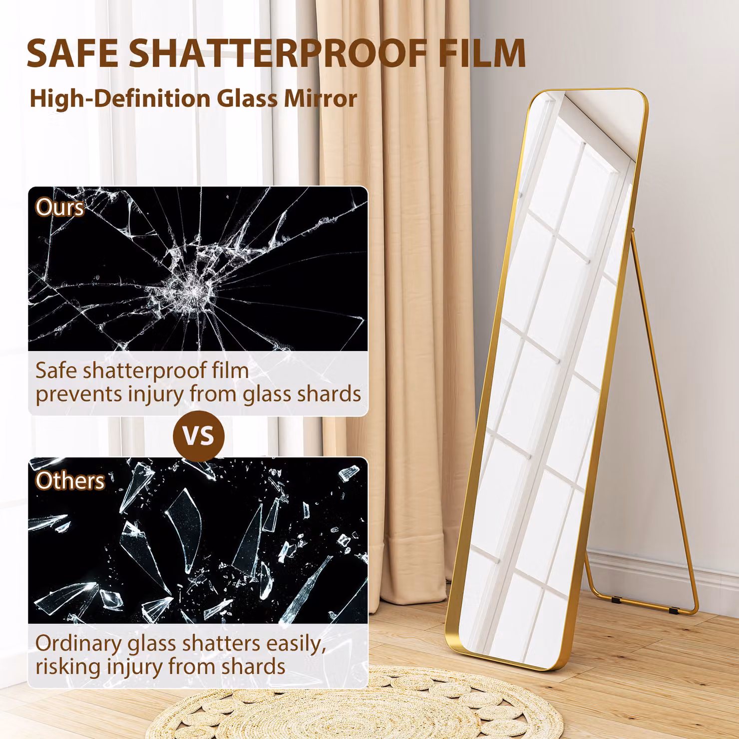 HOMCOM Modern Rectangular Full Length Freestanding Mirror in Gold, W: 40 cm, H: 160 cm – 4