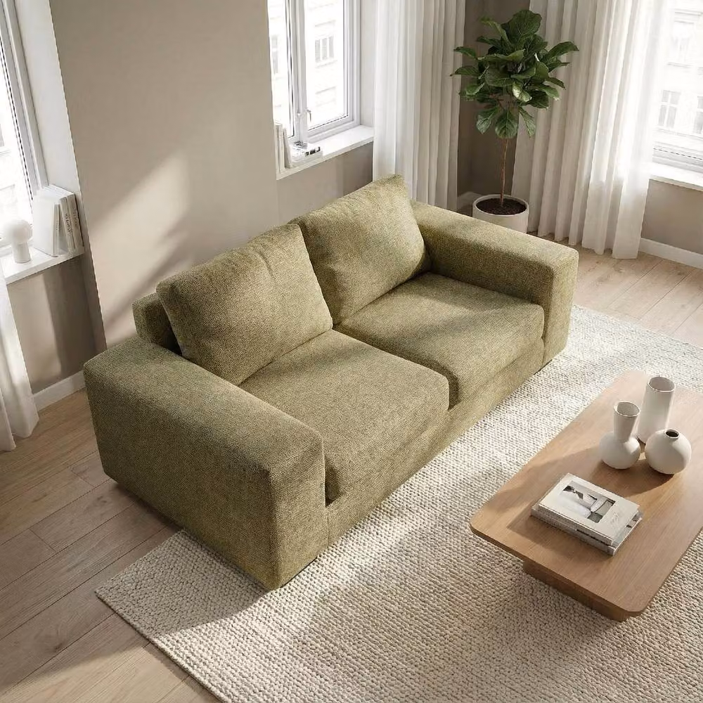 Abakus Direct Boston 2 Seater Sofa in Green with Fabric Upholstery and Solid Wood Frame – 2