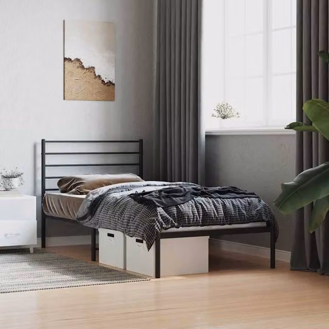 Berkfield Home Metal Bed Frame with Headboard in Black, W/D/H: 80 x 200 cm