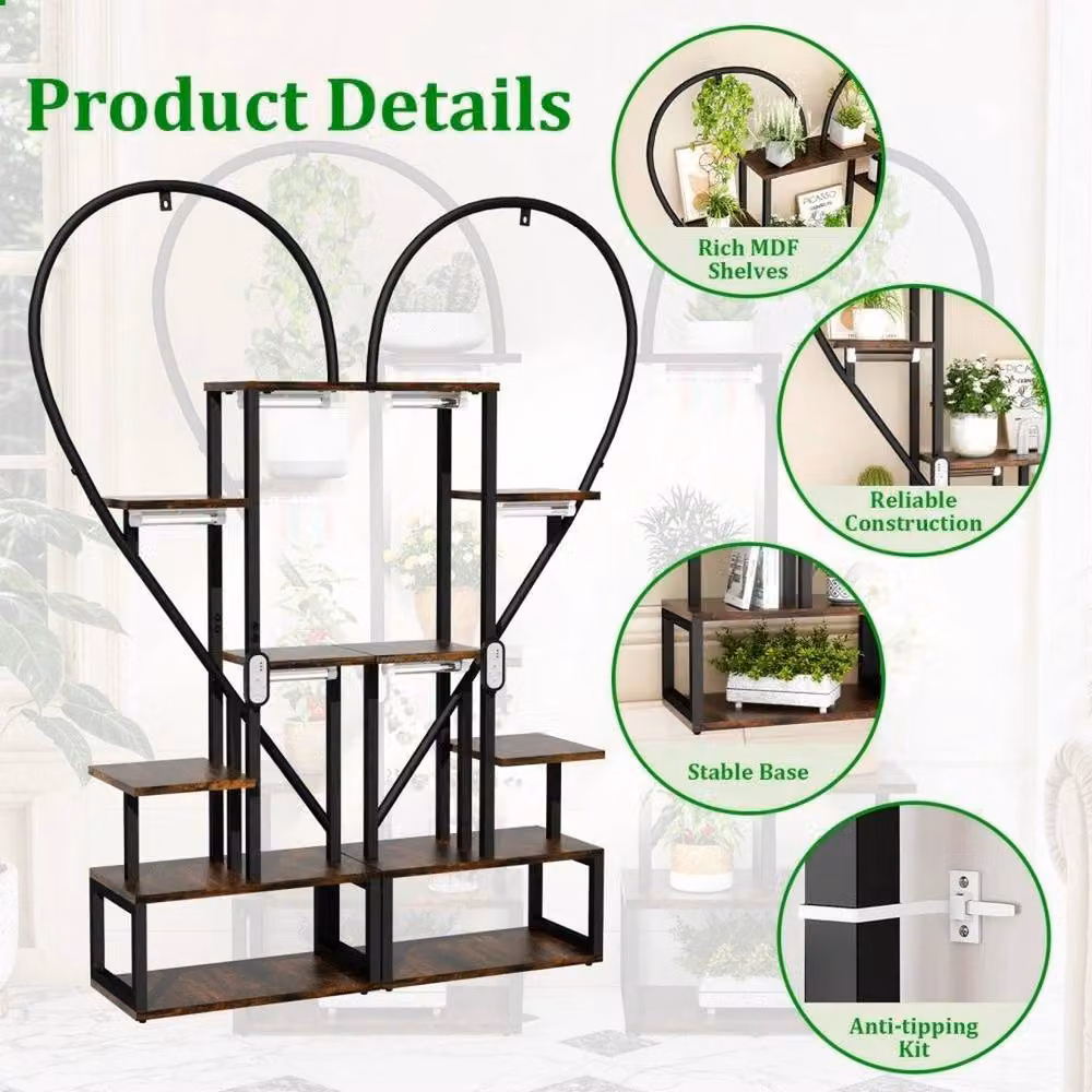 FORGEVIO XXL Indoor Plant Stand with 3 LED Grow Lights, Black, H 167 x W 112 x D 28 cm – 5