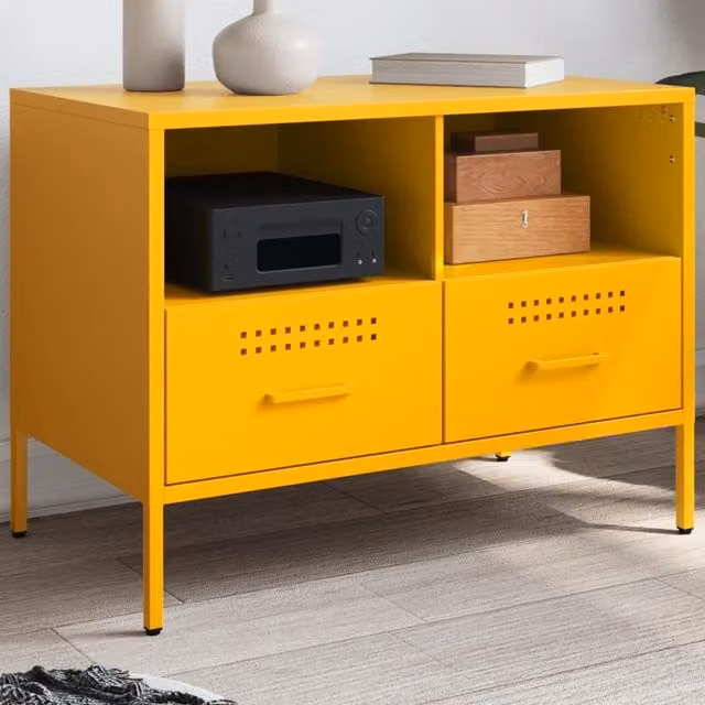 Berkfield Home Industrial TV Cabinet in Yellow Metal, W/D/H: 68 x 39 x 50.5 cm