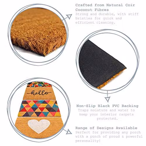 Nicola Spring Coir Door Mat Set of 2, Black Heart Design, W: 60 cm, D: 40 cm – 6