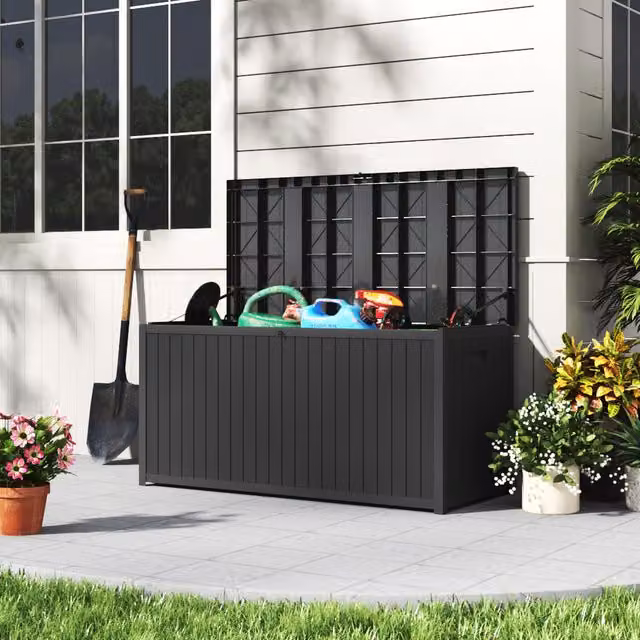 Kidkid Modern Matt Black Plastic Garden Storage Box with Lockable Lid