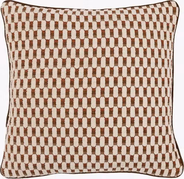 Perch & Parrow Graphic Square Jacquard Cushion in Orange and Brown