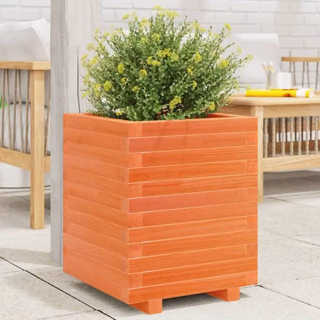 Berkfield Home Garden Wood Planter Tub in Brown, W/D/H: 40 x 40 x 49.5 cm