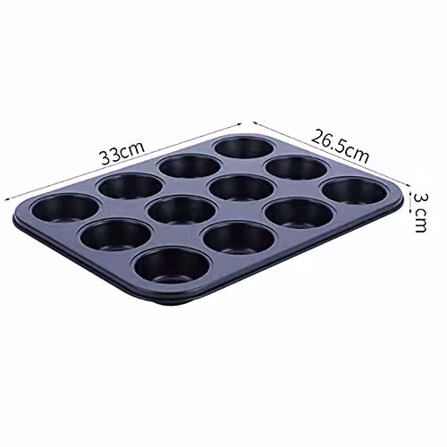 KAV Non Stick 12 Cup Muffin Tray Mould in Black Carbon Steel, W/D/H: 33 x 26.5 x 3 cm – 2