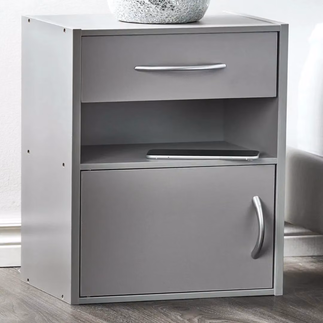 EONLION Set of 2 Grey Wooden Nightstands with Door and Drawer – 3