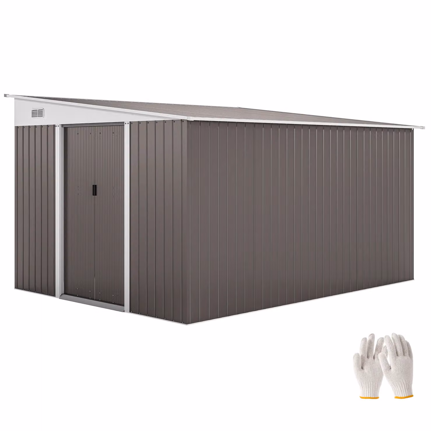 OUTSUNNY Grey Steel Pent Garden Storage Shed with Sliding Doors and Side Vents – 2