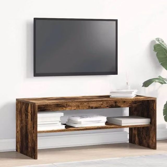 Berkfield Home Modern Smoked Oak TV Cabinet in Brown, W/D/H: 100 x 40 x 40 cm