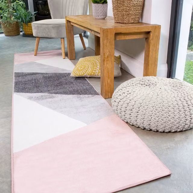 The Rug House Abstract Geometric Modern Area Rug in Pink and Grey, W: 240 cm, D: 60 cm