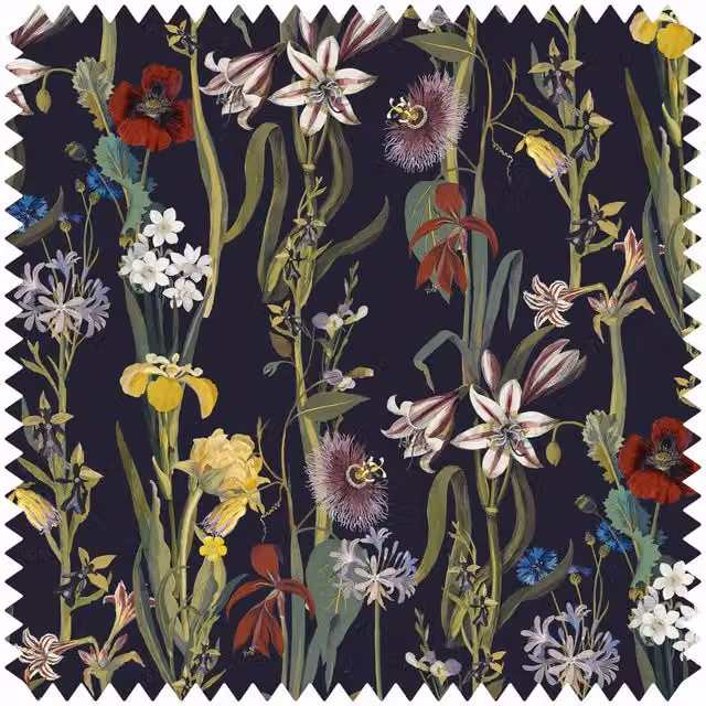 House of Hackney Flora Delanica Velvet Midnight Blue Multicolour Fabric