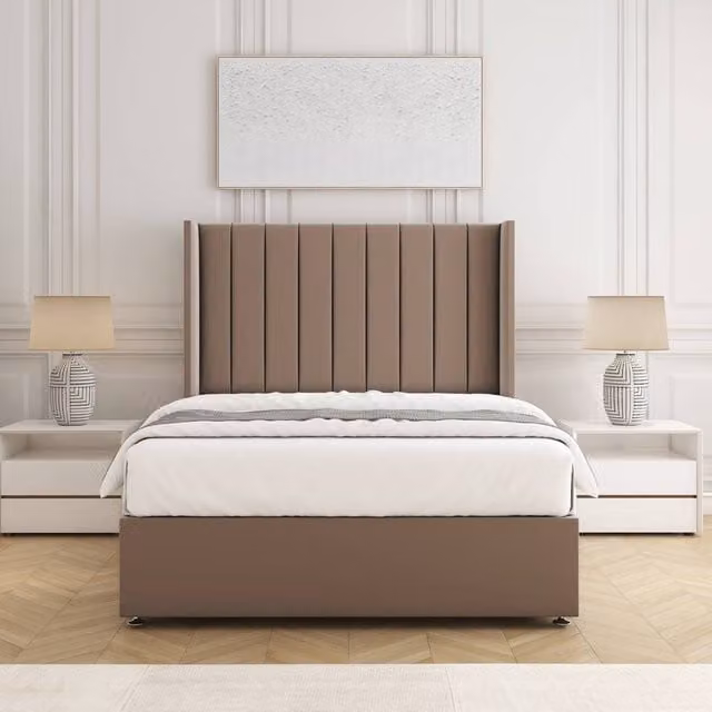 BSSPOKE Hannah King Size Divan Bed Set with 54 inch Headboard and Mattress in Bronze Plush Velvet, W/D/H: 180 x 200 cm