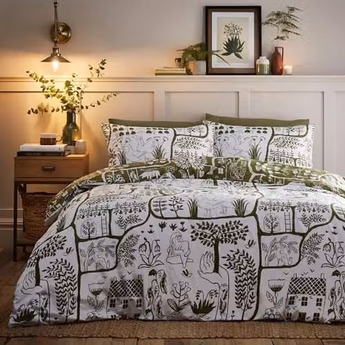 Riva Home Reversible Floral Duvet Cover Set in Green, 200 x 200 cm – 1