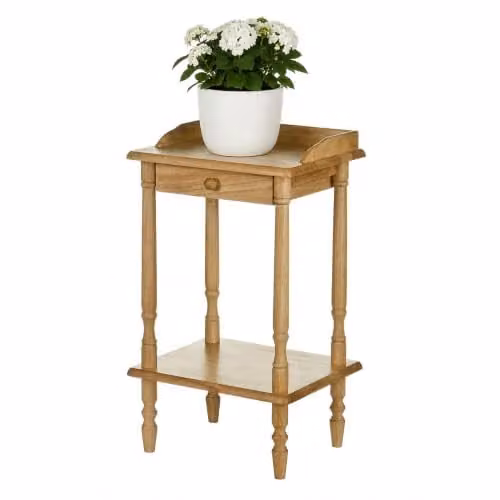 Premier Housewares Rubberwood Rectangular Telephone Table with Drawer, Brown, W: 61.0 cm, D: 37.0 cm, H: 29.0 cm – 2