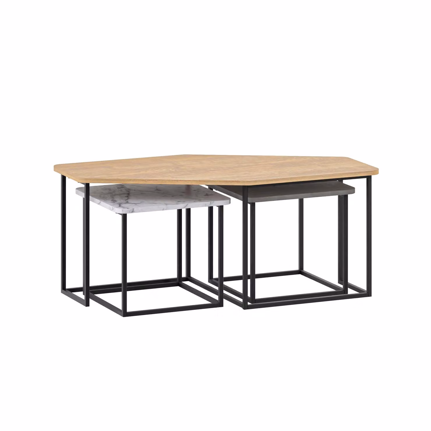 Decortie Nesty Modern Oak Wood Coffee Table Set of 3 – 2
