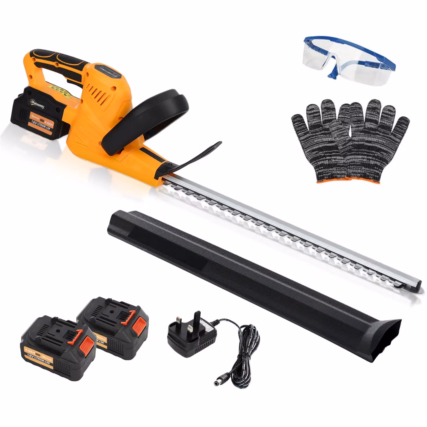 OUTSUNNY Cordless Reciprocating Hedge Trimmer with Brushless Motor and Spare Battery, Orange – 2