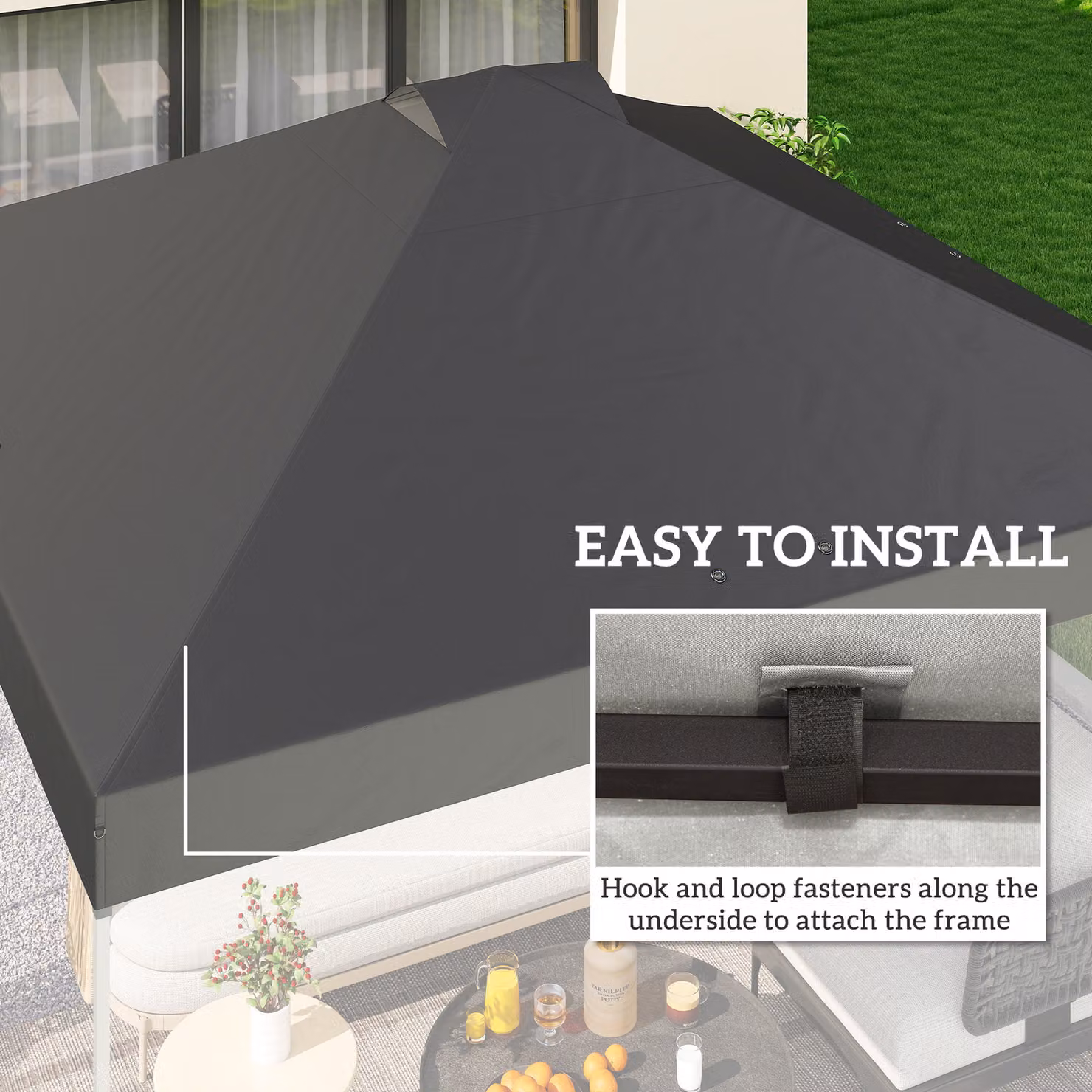 Outsunny Gazebo Roof Replacement Dark Grey Waterproof Pop Up Canopy Cover with UPF 50+ Protection and 8 Drainage Holes, W: 3 x D: 3 m – 5