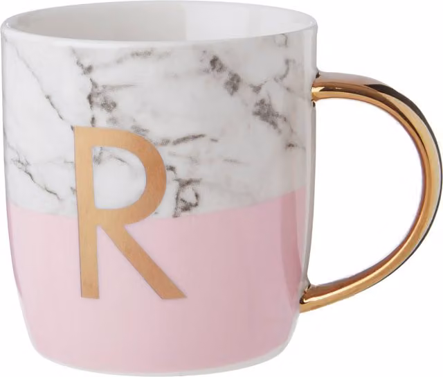 Orsina Pink and Gold Marble Effect Monogram Mug