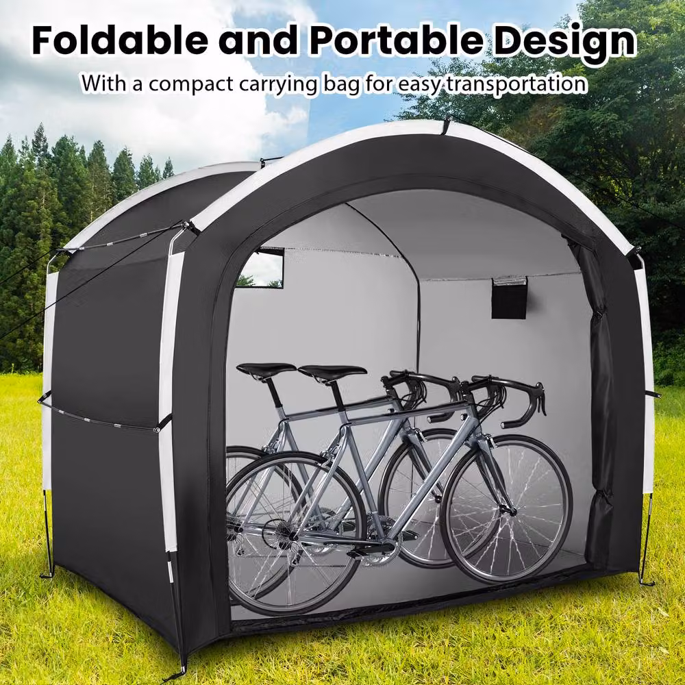 Gymax Portable Bike Storage Shed Tent in Black with Mesh Ventilation, W: 220 cm, H: 190 cm – 5
