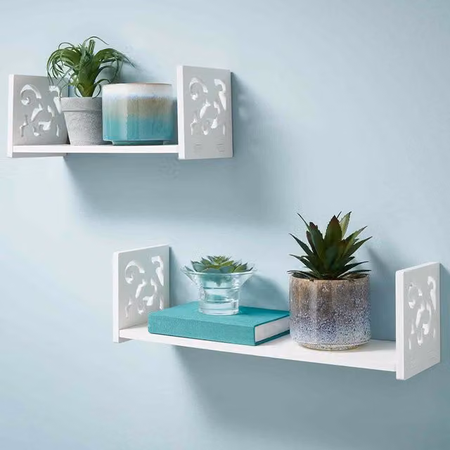 Livingandhome Modern Set of 2 White U-Shaped Wall Mounted Floating Shelves