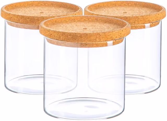 Argon Tableware Scandi Storage Jar with Cork Lid, Transparent and White, 0.55 l, Pack of 3
