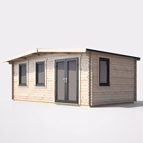 Powersheds Premium Apex Chalet Log Cabin with Double Doors, EPDM Rubber Roofing and Toughened Glass, Right Orientation Door – 1