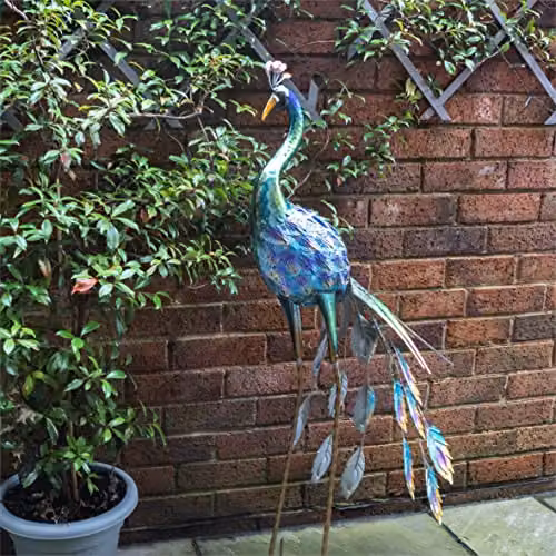 St Helens Home & Garden Metal Elegant Peacock Free Standing Garden Ornament Sculpture in Blue, Green and Multicolour, Height: 110 cm – 2