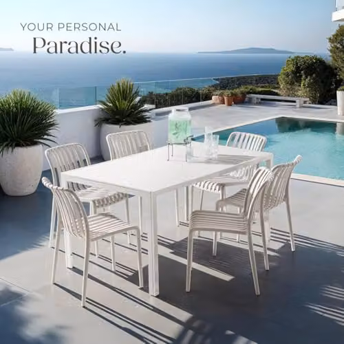 tectake Set of 4 Modern Stackable Garden Chairs in Beige Plastic for Terrace or Balcony – 2