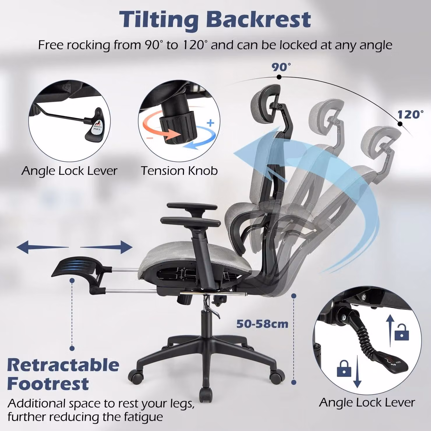 Costway Grey Mesh Executive Office Chair with Headrest, Armrests and 360 Degree Swivel – 7