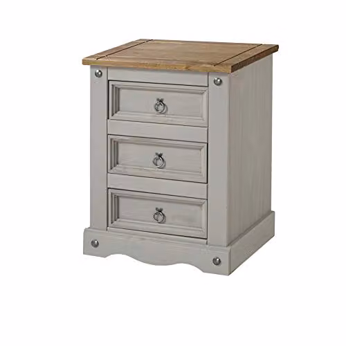 Core Products Corona 3-Drawer Bedside Cabinet in Grey and Waxed Pine – 3