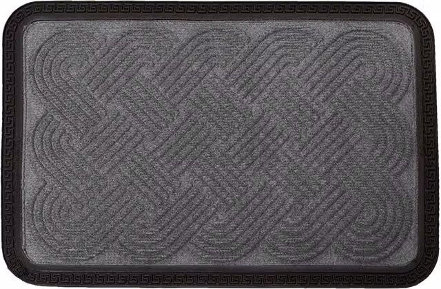 Roseley Grey Celtic Knot Decorative Door Mat, Washable and Weatherproof Rectangular Polypropylene and Rubber Mat