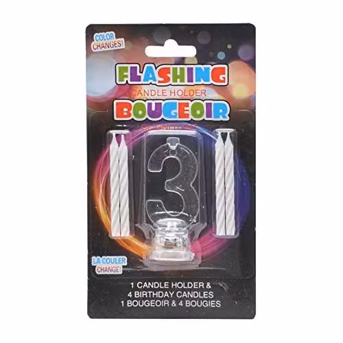 Shatchi Number 3 Flashing Colour Changing Birthday Candle in Multicolour and White – 1