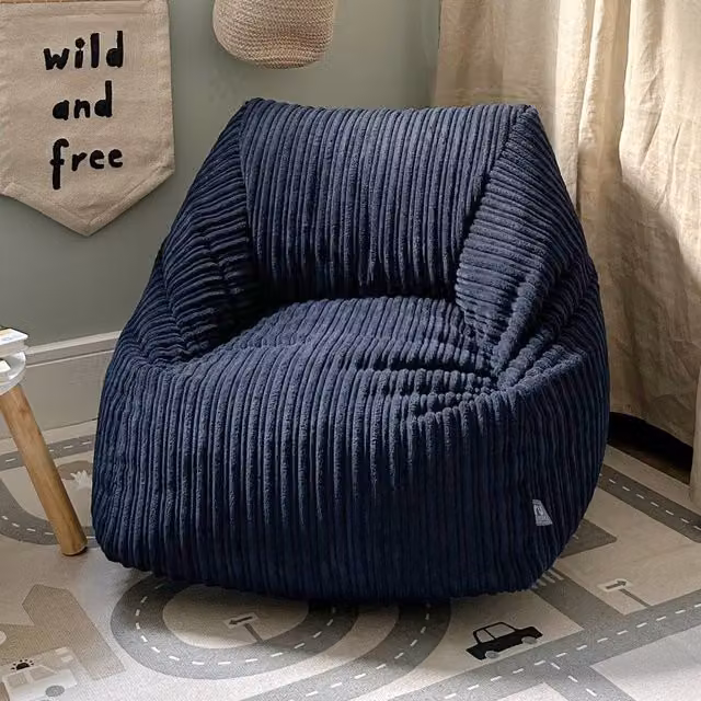 rucomfy Indoor Jumbo Cord Snuggle Bean Bag Chair for Kids in Navy Blue