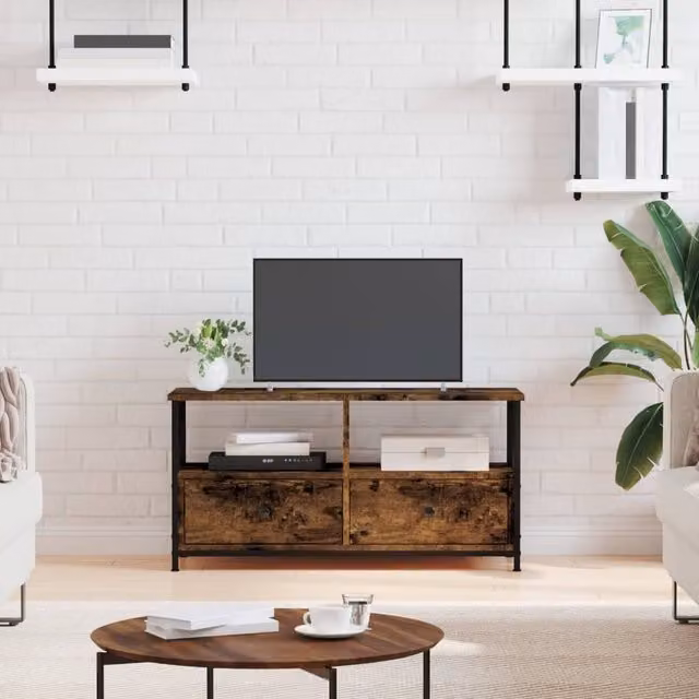 Berkfield Home Smoked Oak TV Cabinet in Brown, W/D/H: 90 x 33 x 45 cm – 1
