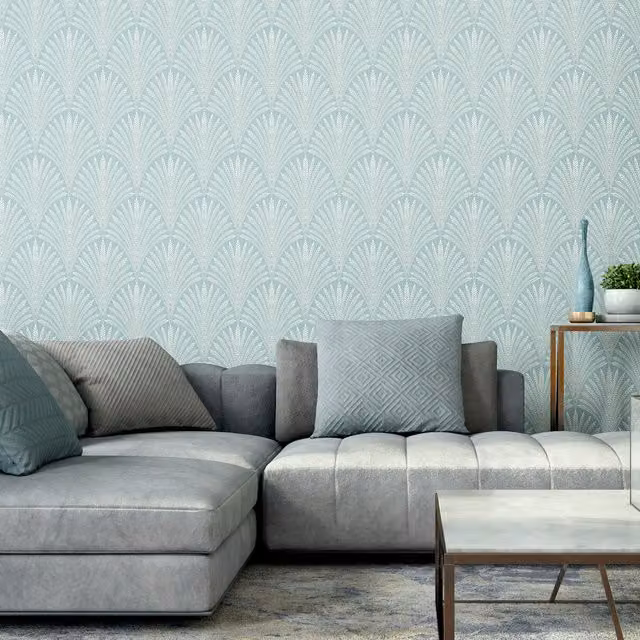 Hoopla Walls Leaf Fan Wallpaper in Blue