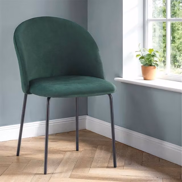 Seconique Boston Modern Upholstered Dining Chair in Green Velvet Fabric